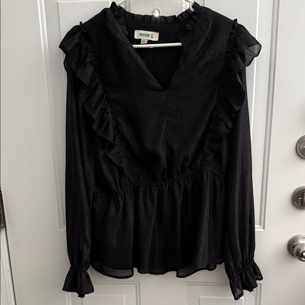 Chic Black Ruffled Blouse